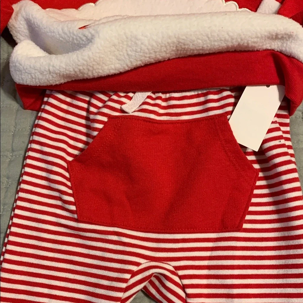 Cat & Jack Santa Baby 2-Pc Outfit Size 6-9 Mo NEW Striped pants & Santa hoodie